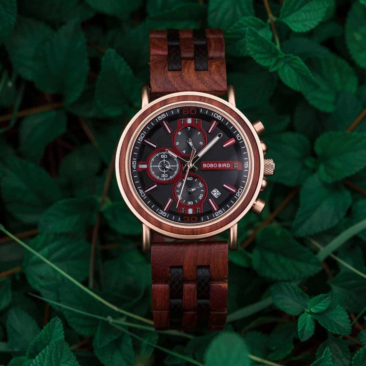 Amaranth wood and stainless steel Handmade men's wooden watches - Gawaine S18-5