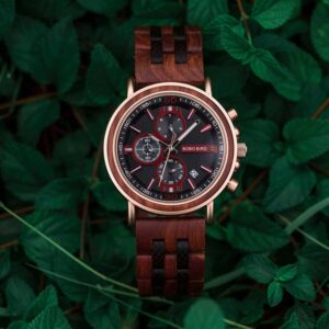 Amaranth wood and stainless steel Handmade men's wooden watches - Gawaine S18-5
