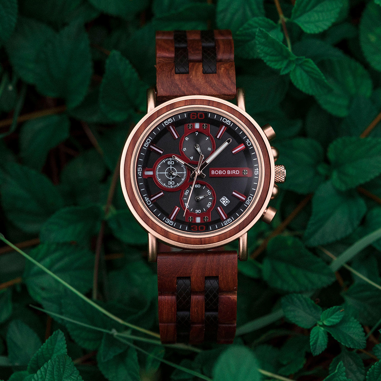 Amaranth wood and stainless steel Handmade men's wooden watches - Gawaine S18-5