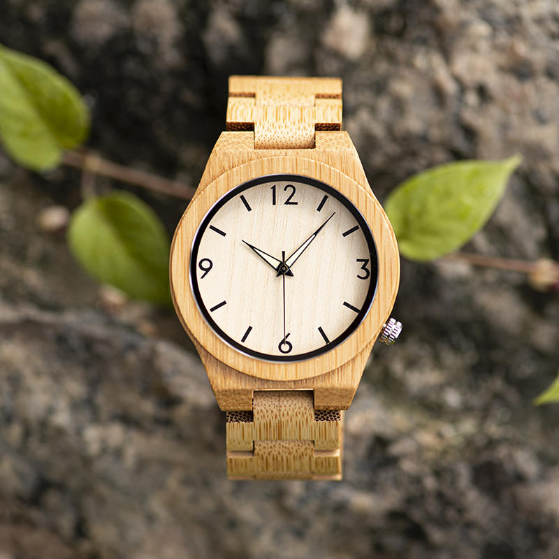 Bamboo Wooden Watches Handmade Natural Bamboo Wooden Strap Japanese Movement Unique and Lightweight D27-1-3