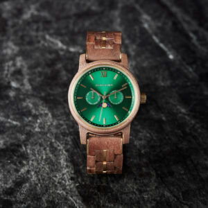 BOBO BIRD Men’s Wooden Watches Classic Japanese Miyota advanced Moonphase Movement Walnut Wood Green Sunburst Dial – Hunter