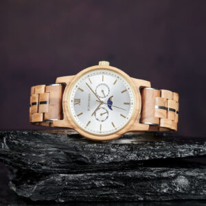 BOBO BIRD Men’s Wooden Watches Classic Moonphase Movement Olivewood Silver Sunburst Dial – Bay_1