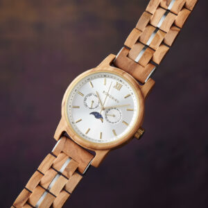 BOBO BIRD Men’s Wooden Watches Classic Moonphase Movement Olivewood Silver Sunburst Dial – Bay_10
