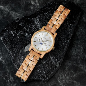 BOBO BIRD Men’s Wooden Watches Classic Moonphase Movement Olivewood Silver Sunburst Dial – Bay_4