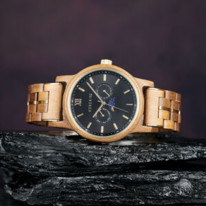 BOBO BIRD Men’s Wooden Watches Classic Moonphase Movement Teak wood Black Sunburst Dial – Maverick_1