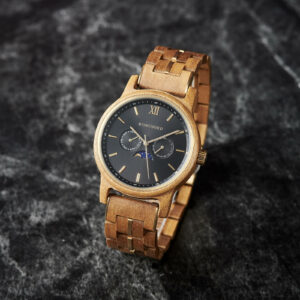 BOBO BIRD Men’s Wooden Watches Classic Moonphase Movement Teak wood Black Sunburst Dial – Maverick_2