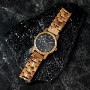 BOBO BIRD Men’s Wooden Watches Classic Moonphase Movement Teak wood Black Sunburst Dial – Maverick_4