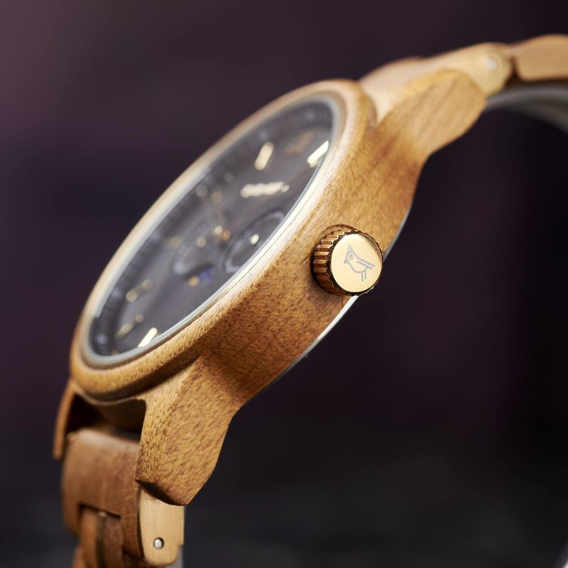 BOBO BIRD Men’s Wooden Watches Classic Moonphase Movement Teak wood Black Sunburst Dial – Maverick_7