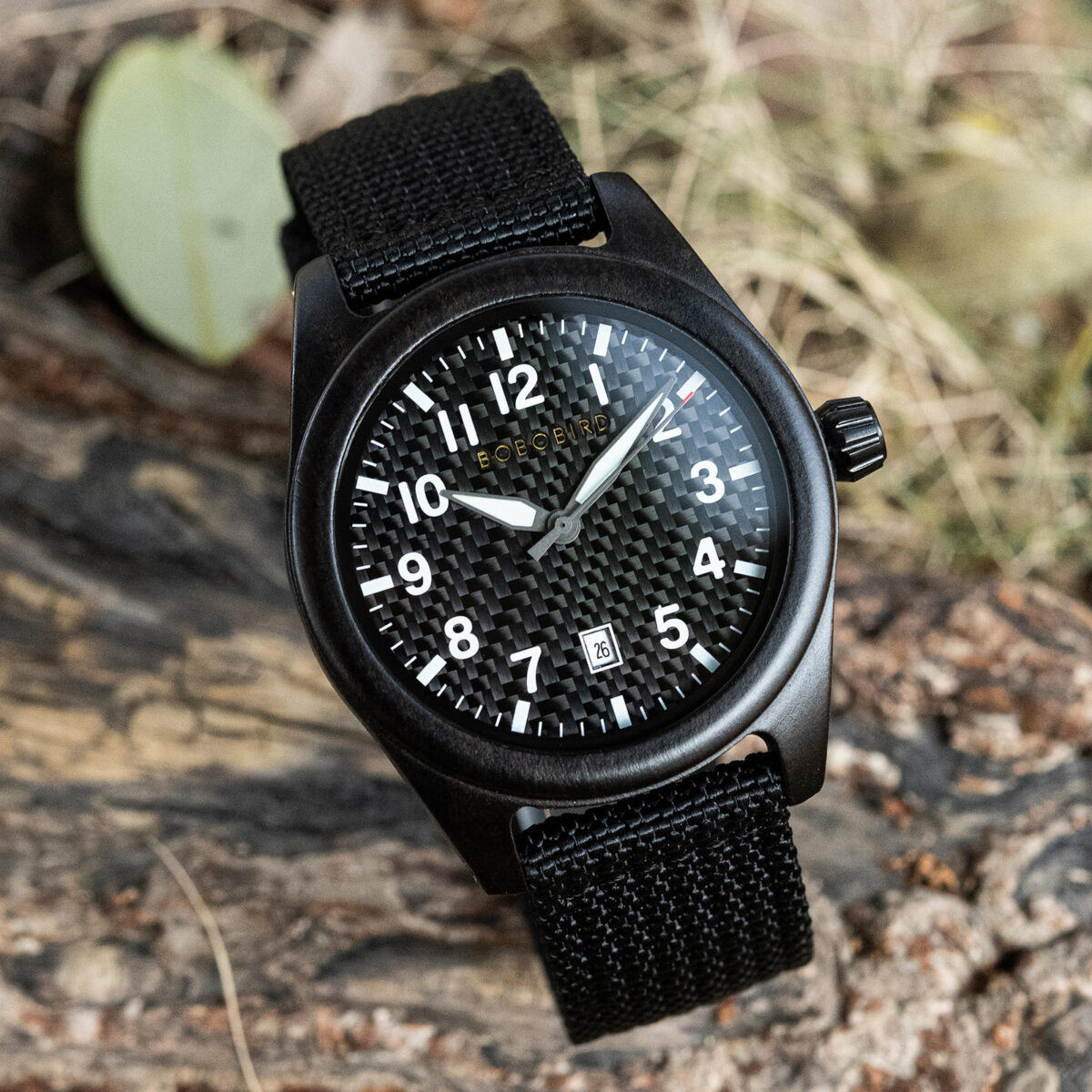 BOBOBIRD All Black Wood Case Nylon Band Watch_20