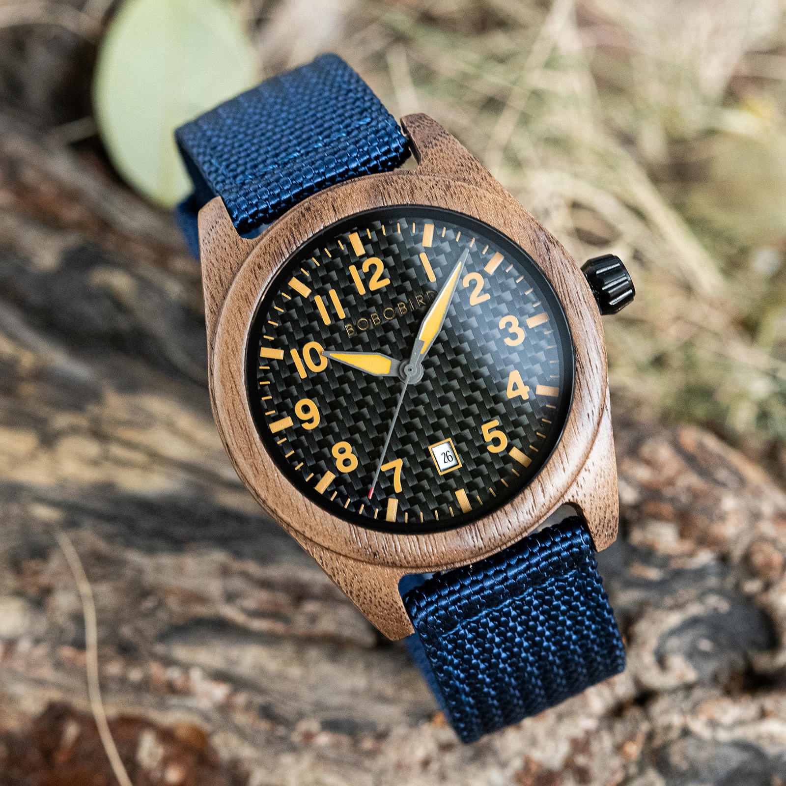 BOBOBIRD Walnut Wood Blue Nylon Band Wristwatch 1 17