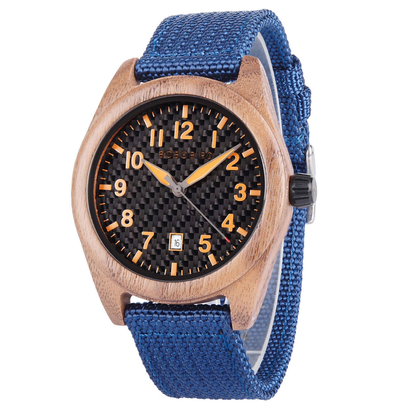 BOBOBIRD Walnut Wood Blue Nylon Band Wristwatch 1 3