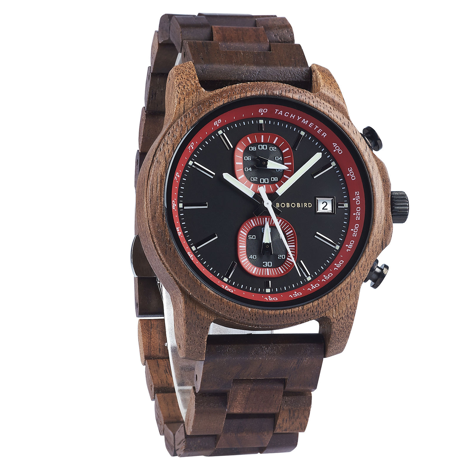 BOBOBIRD Wooden Chronograph Watch for Men Tachymeter Date Display 7