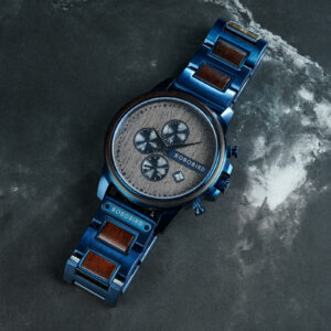 Classic Calendar Chronograph Wood Watch Ebony Dial Blue 45MM - Limited Edition (6)