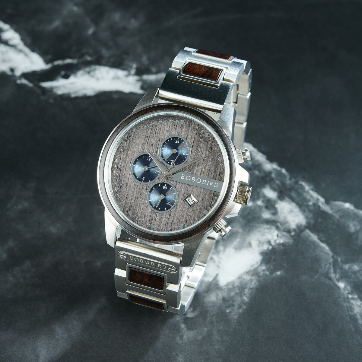 Classic Calendar Chronograph Wood Watch Ebony Dial Stainless Steel 45MM - Limited Edition (5)