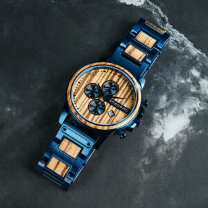 Classic Calendar Chronograph Wood Watch Zebrawood Dial Blue Stainless steel 45MM - Limited Edition (6)