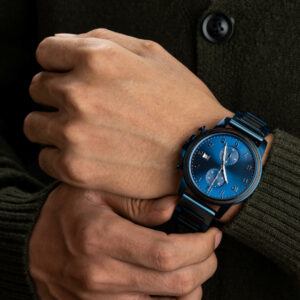 Classic Chronograph Wooden Watch Ebony Wood Blue Limited Edition (1)