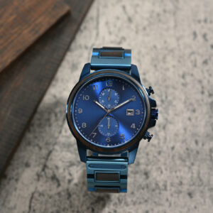 Classic Chronograph Wooden Watch Ebony Wood Blue Limited Edition_2_13