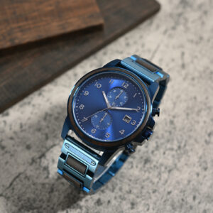 Classic Chronograph Wooden Watch Ebony Wood Blue Limited Edition_2_14