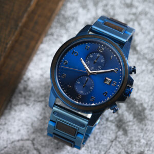 Classic Chronograph Wooden Watch Ebony Wood Blue Limited Edition_2_5