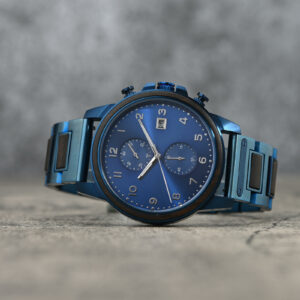 Classic Chronograph Wooden Watch Ebony Wood Blue Limited Edition_2_9
