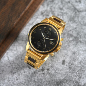 Classic Chronograph Wooden Watch Ebony Wood Gold Limited Edition_3_13