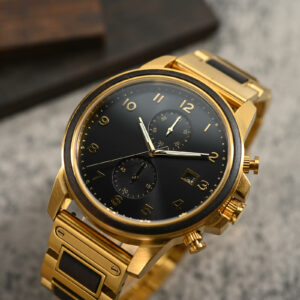 Classic Chronograph Wooden Watch Ebony Wood Gold Limited Edition_3_5