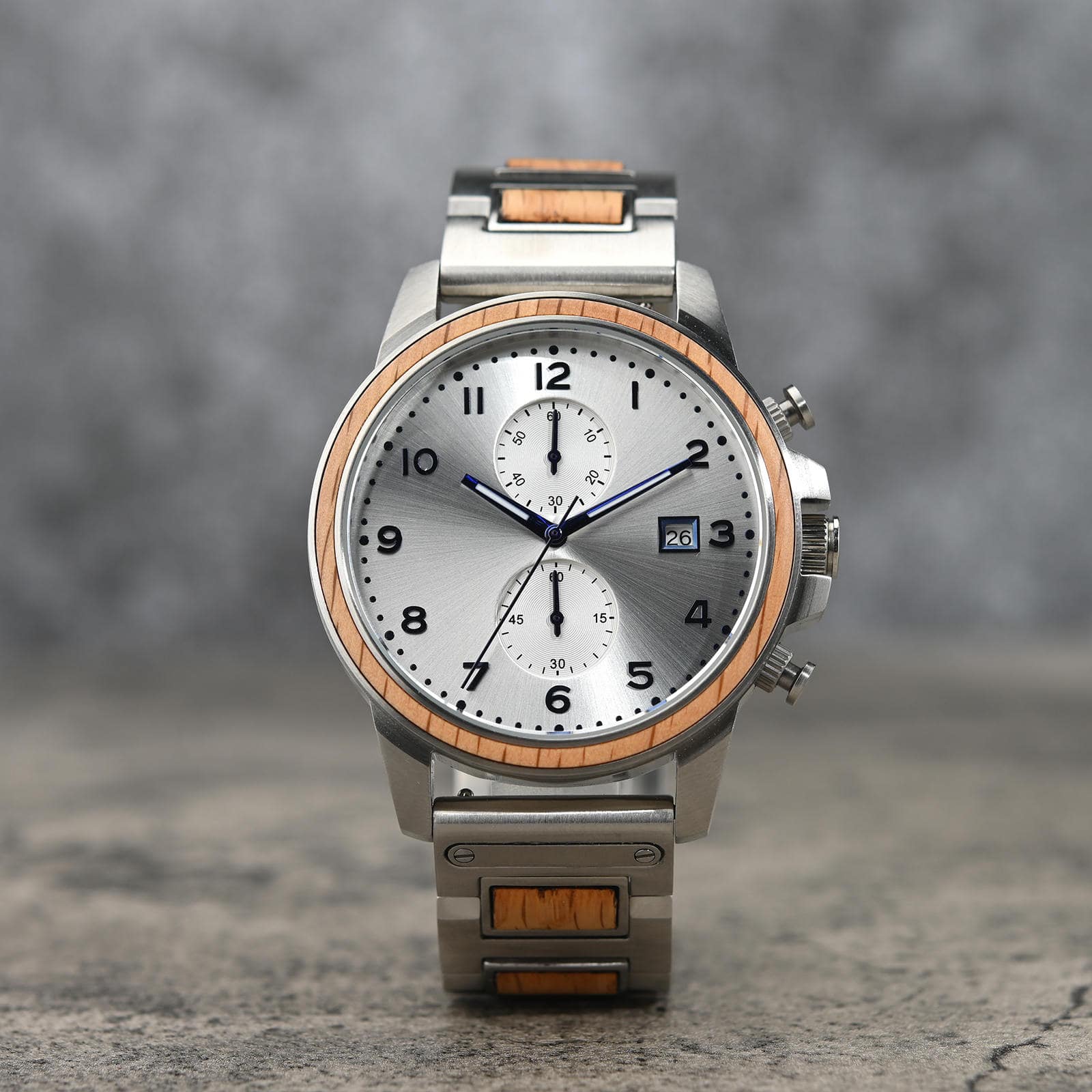 Classic Chronograph Wooden Watch Oak Wood Silver Limited Edition