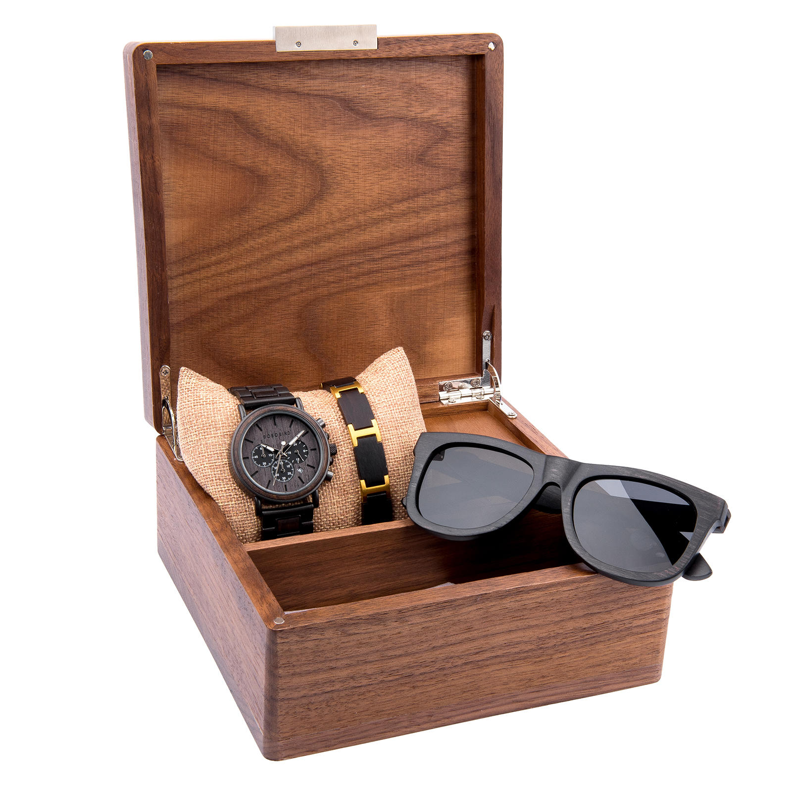 Classic Handmade Ebony Men's Wooden Watch + Ebony Wood Sunglasses + Ebony Wooden Bracelet Gift Box