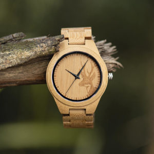 Classic Handmade Natural Bamboo Wood Watches With Deer Head Engrave Dial With Bamboo Strap D28-5