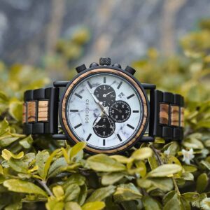Classic Handmade Zebra Wood Watch Marbled Dial Men's Chronograph Wooden Watch - P09-4_1