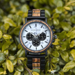 Classic Handmade Zebra Wood Watch Marbled Dial Men's Chronograph Wooden Watch