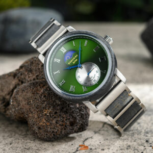 Classic Mens Wood Watch Moonphase Grey Green _20