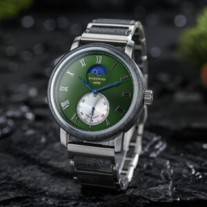 Classic Mens Wood Watch Moonphase Grey Green _7
