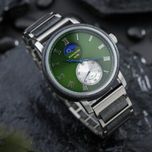 Classic Mens Wood Watch Moonphase Grey Green _8