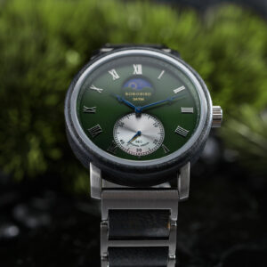Classic Mens Wood Watch Moonphase Grey Green _9