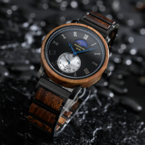 Classic Mens Wood Watch Moonphase Tigerwood Black _10
