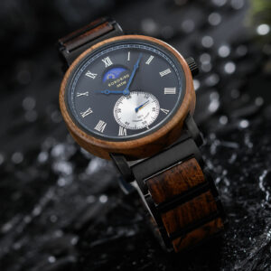 Classic Mens Wood Watch Moonphase Tigerwood Black _11