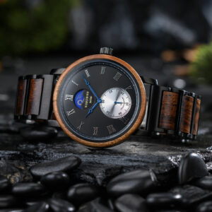 Classic Mens Wood Watch Moonphase Tigerwood Black _6