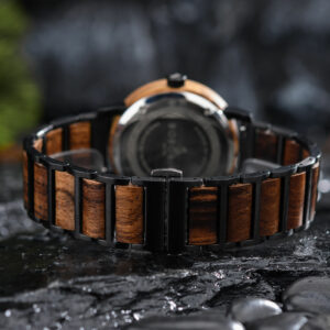 Classic Mens Wood Watch Moonphase Tigerwood Black _9