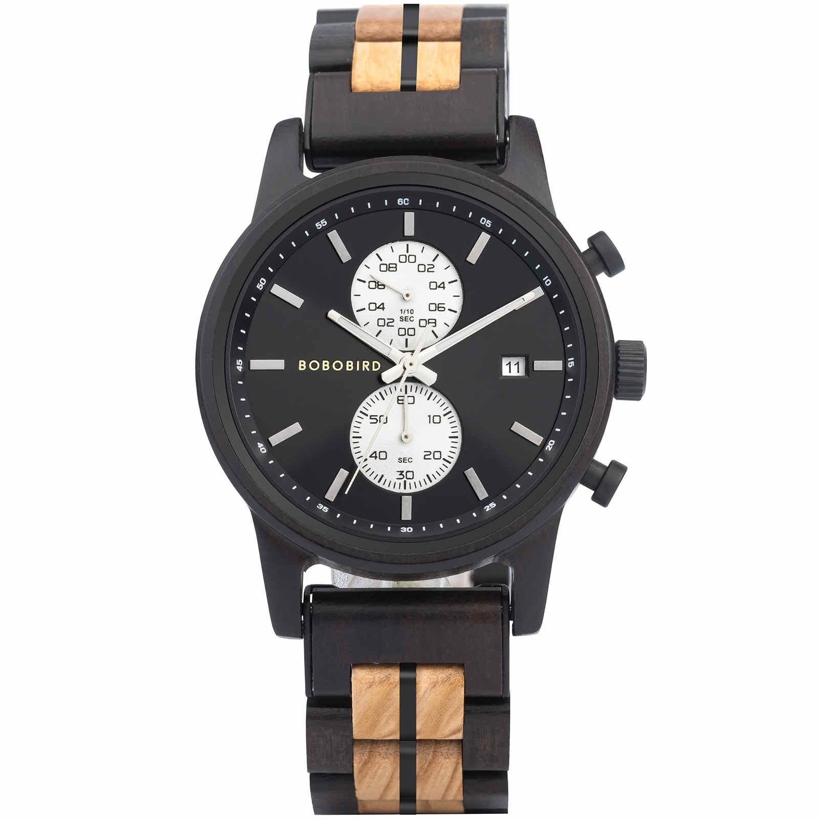 Classic Men's Wooden Watches Ebony Oak Black Chronograph GT115-1