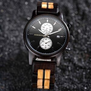 Classic Men's Wooden Watches Ebony Oak Black Chronograph GT115-1_10