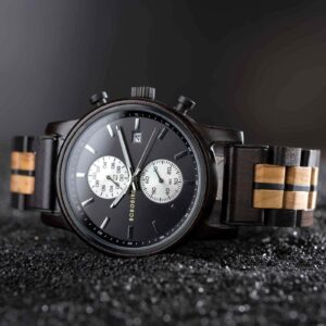 Classic Men's Wooden Watches Ebony Oak Black Chronograph GT115-1_11