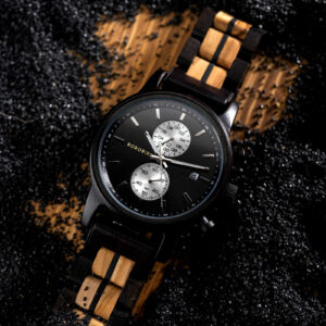 Classic Men's Wooden Watches Ebony Oak Black Chronograph GT115-1_13
