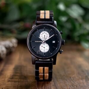 Classic Men's Wooden Watches Ebony Oak Black Chronograph GT115-1_9
