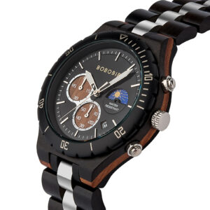 Classic Multifunctional Chronograph Moonphase Wooden Watch Ebony Black - Hunter_3