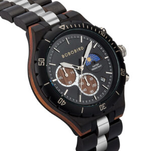 Classic Multifunctional Chronograph Moonphase Wooden Watch Ebony Black - Hunter_4
