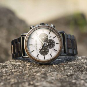 Classic Natural Ebony & Marble Handmade Mens Wooden Watch - Aurora P09-5_1