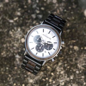 Classic Natural Ebony & Marble Handmade Mens Wooden Watch - Aurora P09-5_3
