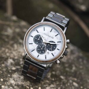 Classic Natural Ebony & Marble Handmade Mens Wooden Watch - Aurora P09-5_4