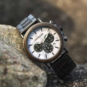 Classic Natural Ebony & Marble Handmade Mens Wooden Watch - Aurora P09-5_6